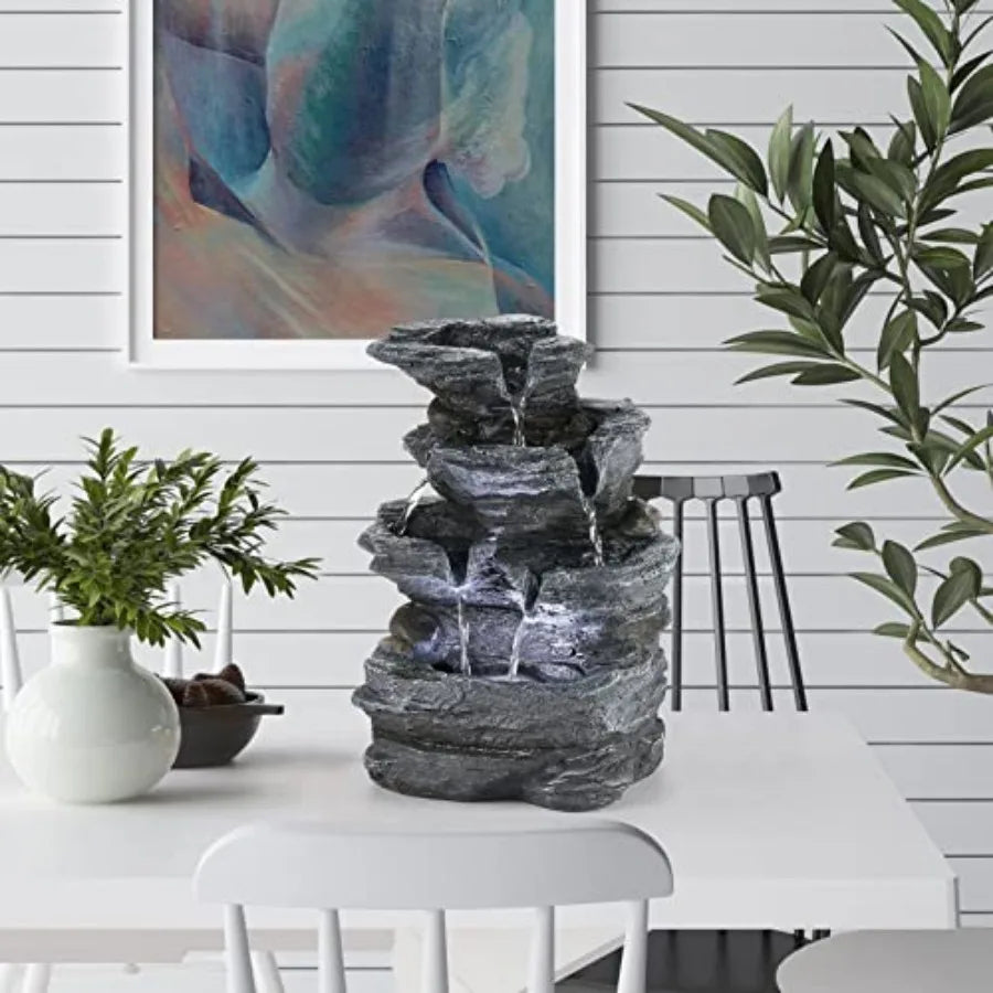 Indoor Fountain Tabletop Fountain Waterfall Fountains Stacked Rocks Water Feature Feng Shui Zen Meditation Relaxation Desktop F