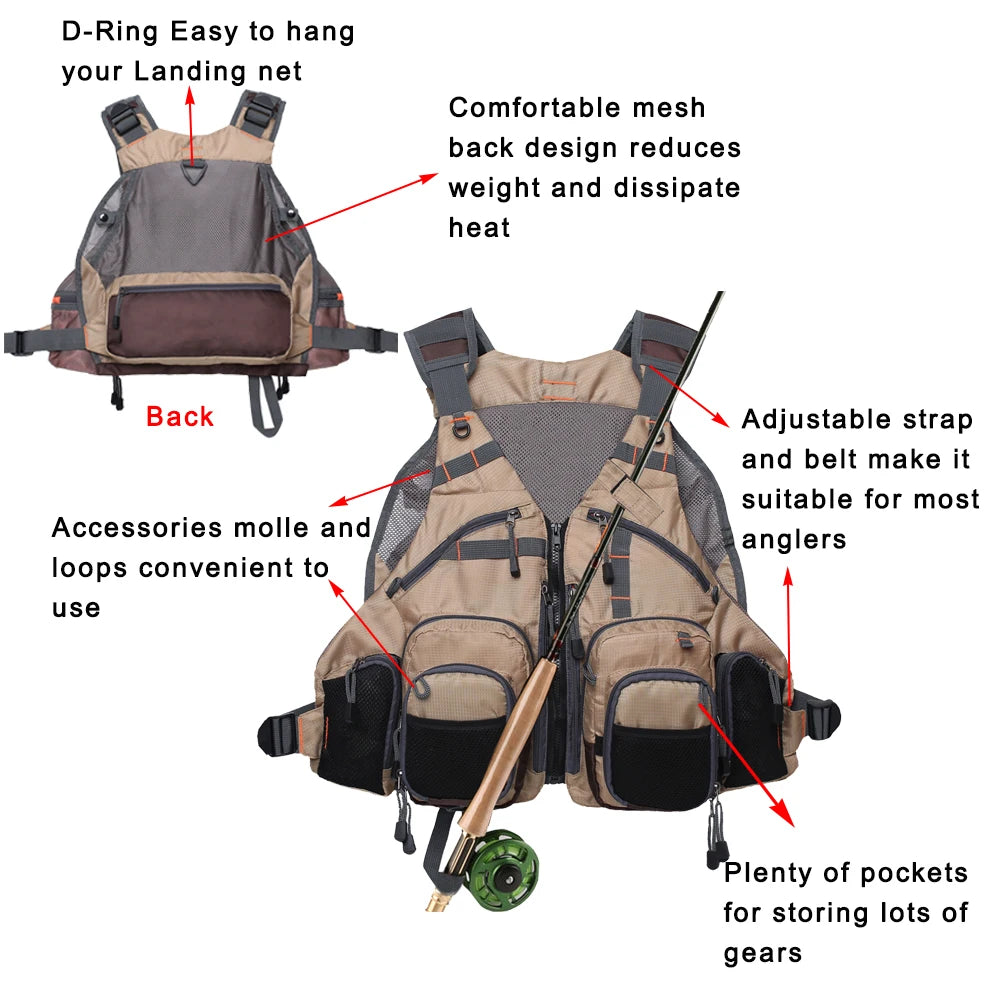 Fly Fishing Vest for Men Women, Comfortable Adjustable Fishing Vest with Multi-Pockets