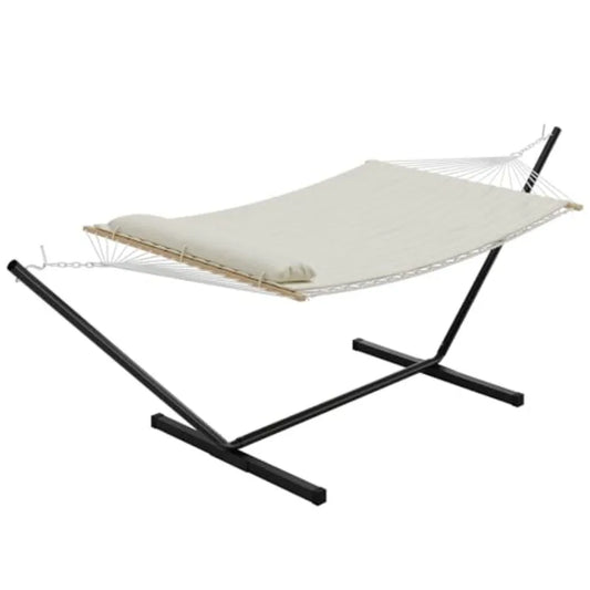 Hammock with Stand for Outside 2-Person Outdoor Portable Hammock 475lb Capacity + Breathable Cotton Rope Quilted Pad for Outsid
