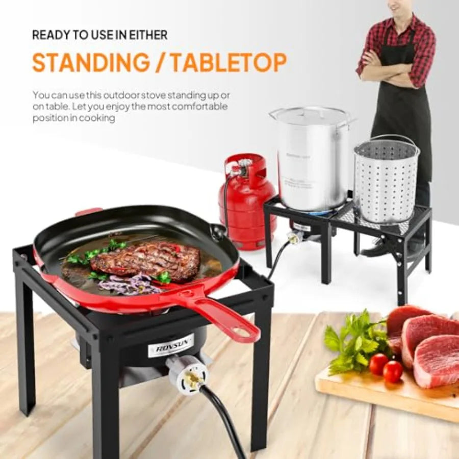 ROVSUN 100000 BTU Propane Stove with Foldable Side Shelf Single Burner Gas Stove for Outdoor Cooking with Regulator in Black Pe