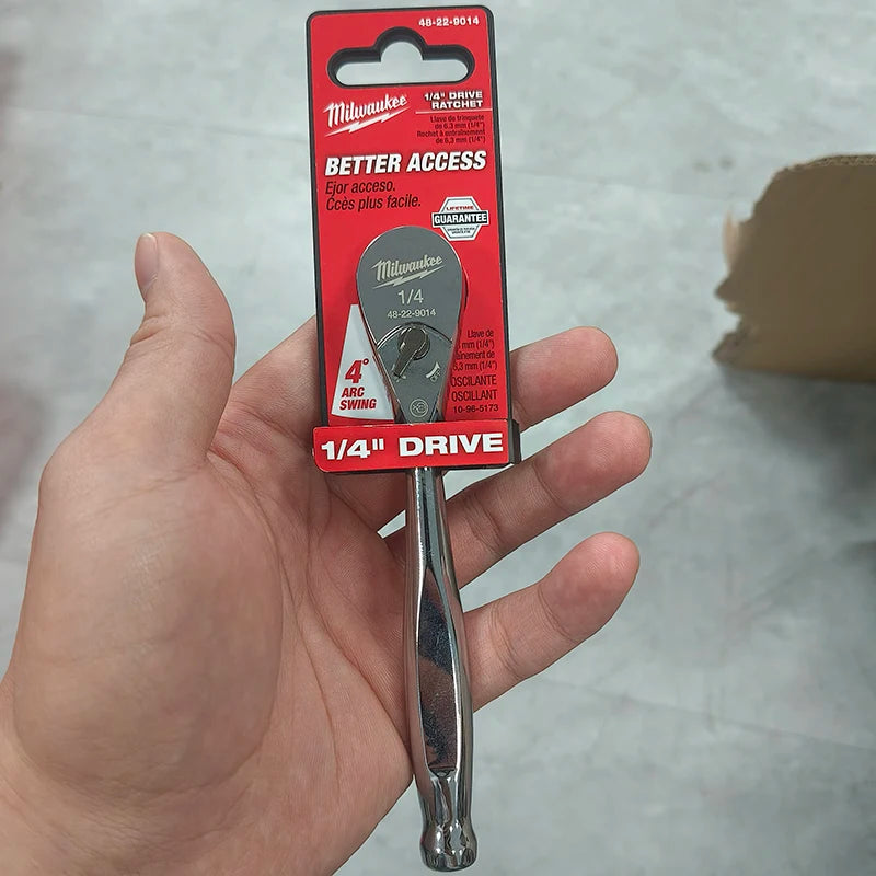 Milwaukee 48-22-9014 1/4" Drive Ratchet Wrench Arc Swing Slim Head Better Access Hand Tool for Home DIY Mechanical Work