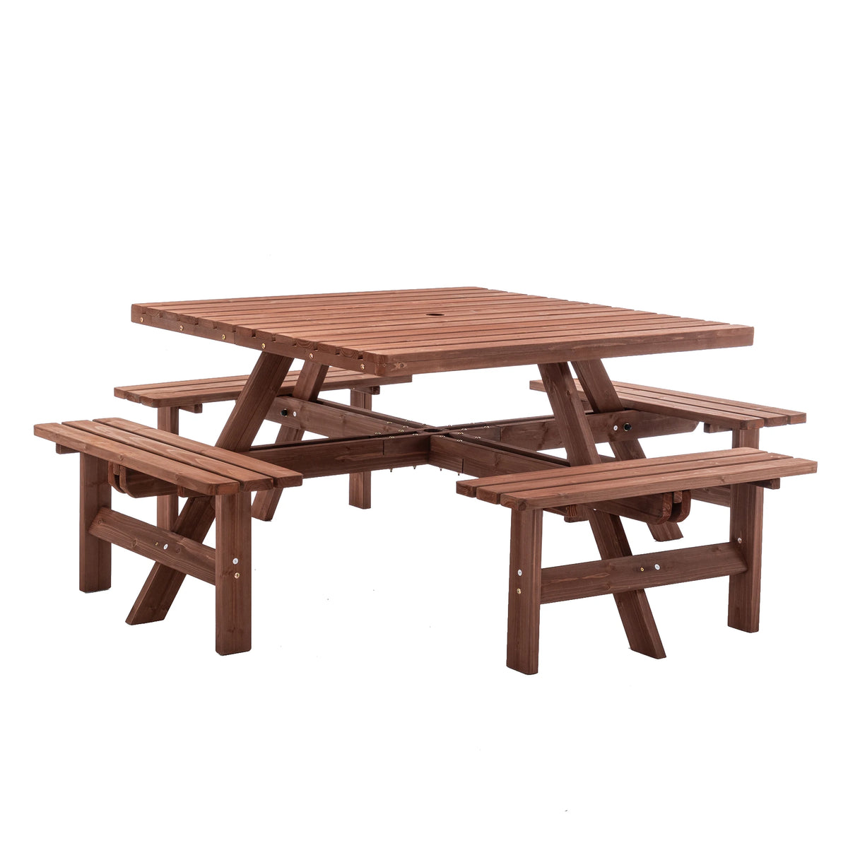 8 Person Square Picnic Table Umbrella Hole Waterproof Reinforced Structure Easy Clean Outdoor Dining Set Backyard Garden Camping