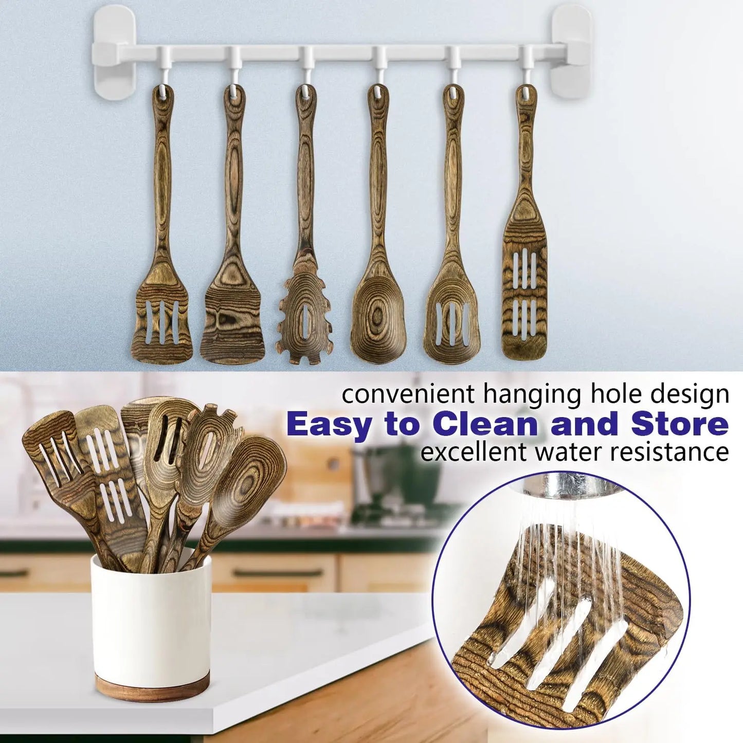 Pakkawood Kitchen Utensils Set With Slotted Spatula