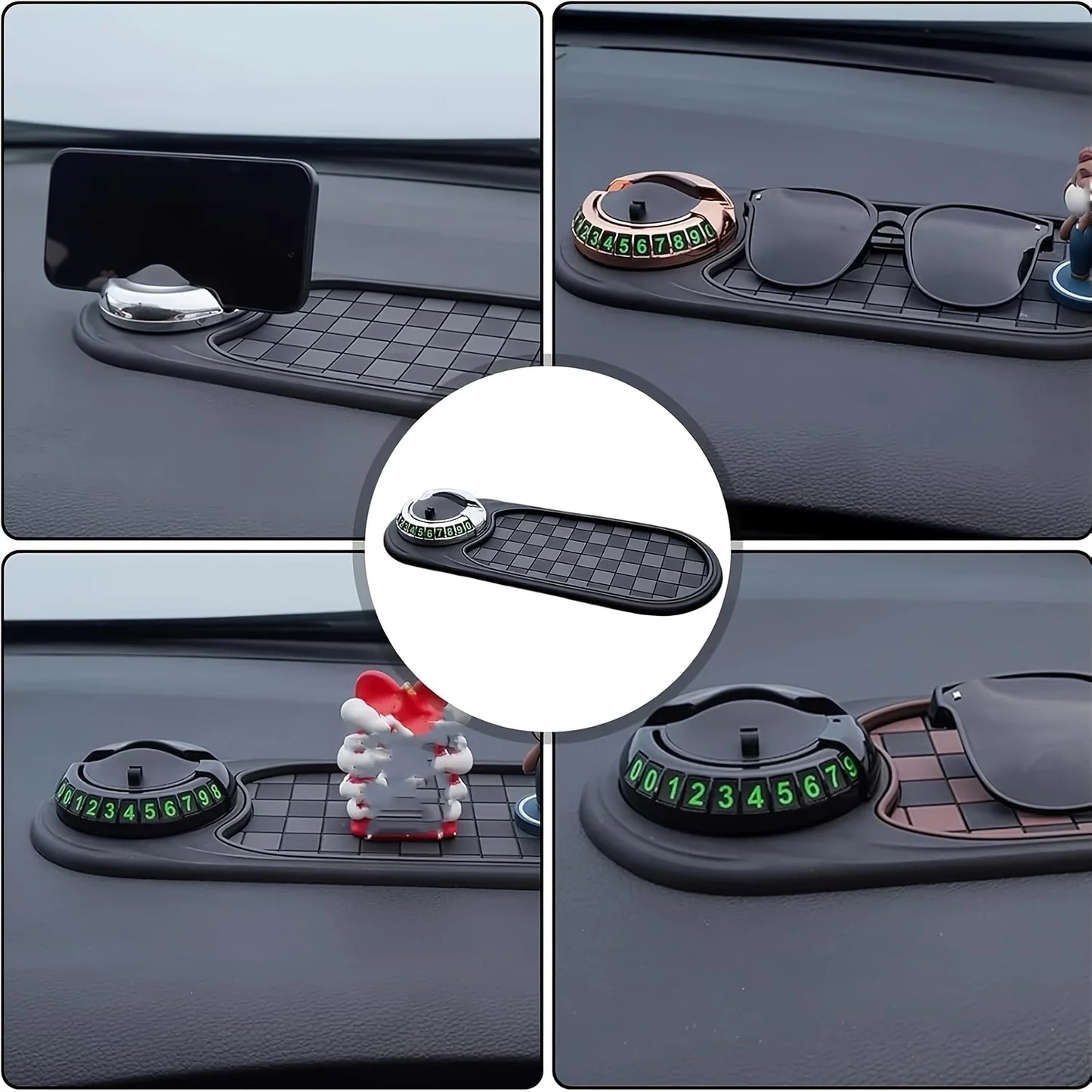 360 ° rotatable car anti-skid pad with phone holder and parking number - anti-skid dashboard manager for storing keys, phones and navigation, durable black car interior design, car phone holder, navigation aids, fun design,