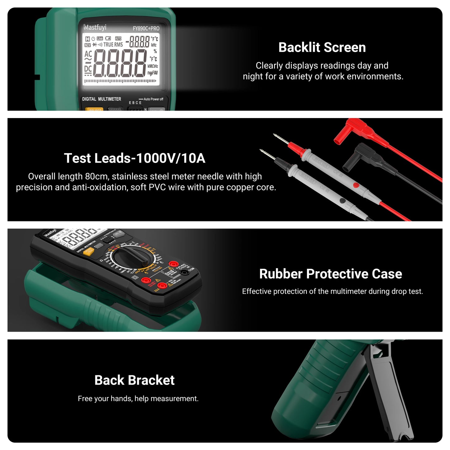 MASTFUYI 2000V 20A Extra-Large Range Digital Multimeter Photovoltaic Multimeter True RMS Multifunctional All-in-One Machine