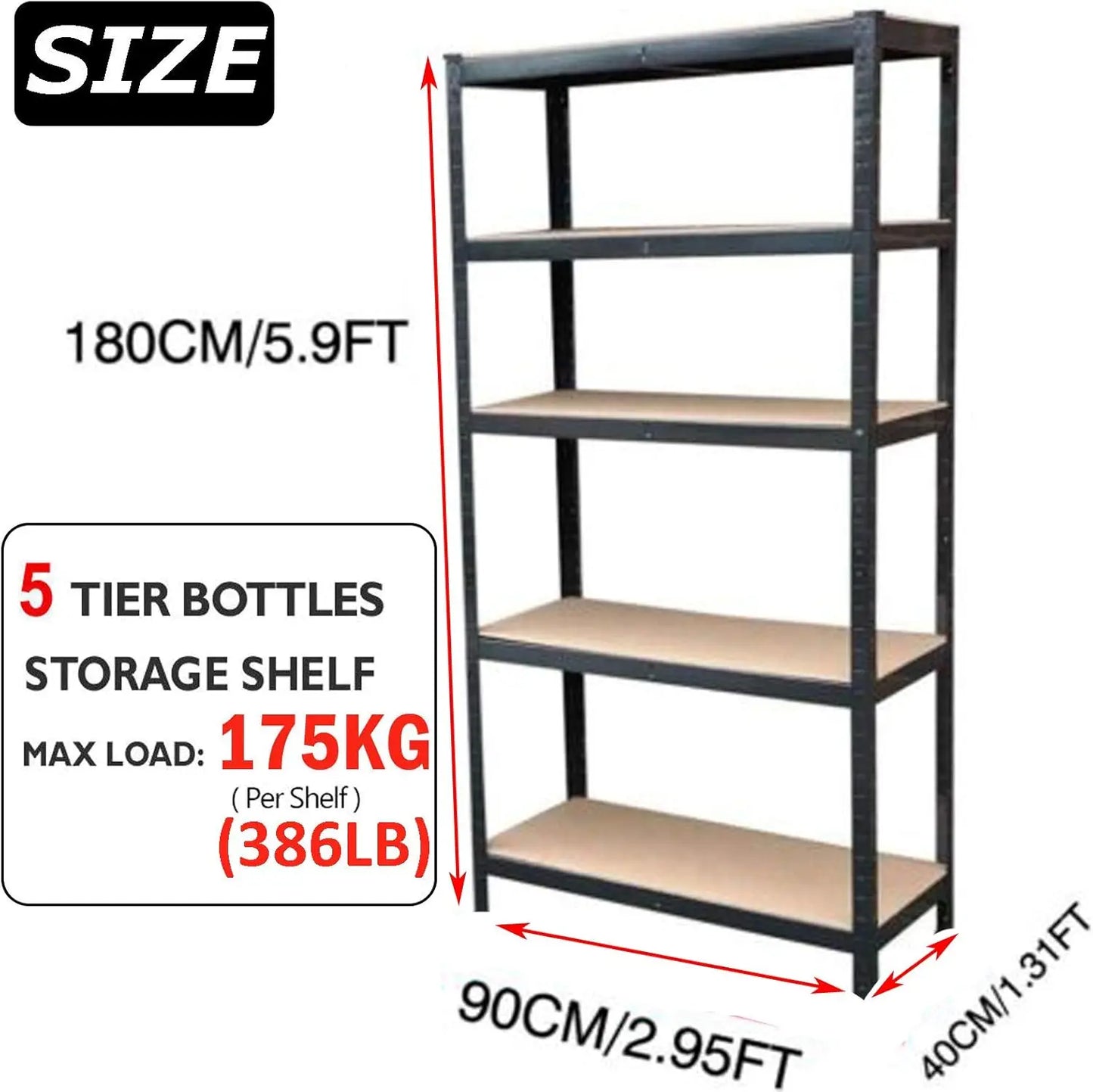 5 Tier Garage Shelf Unit Metal Shelves Storage Boltless Rack Workshop Adjustable for Warehouse Home Office and Pantry