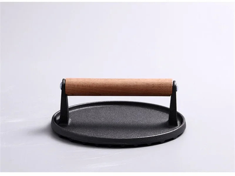 1pc Cast iron Rectangular Meat Press Round Heavy-Duty Steak Burger Press Barbecue Press For Flat Top Grill Hamburger Grinder