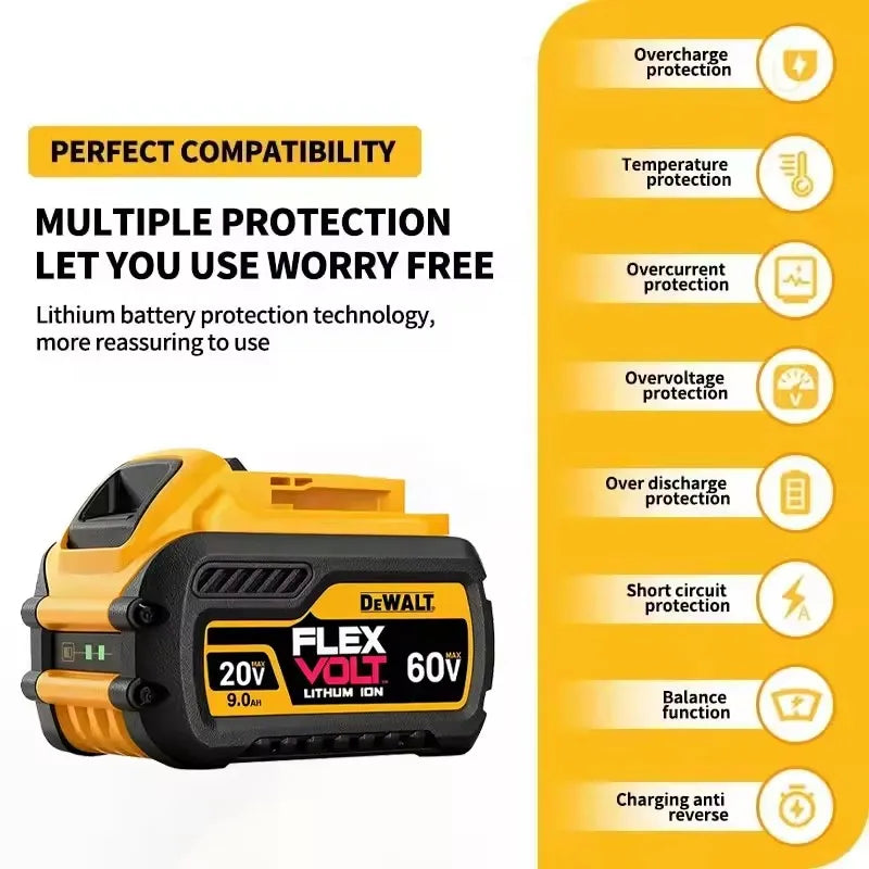 DeWALT 100% Original Battery 20V/60V 9000mAh MAX FlexVolt for DCB200 DCB205 DCB206 DCB209 DCB182 Power Tool Battery Air Transpor