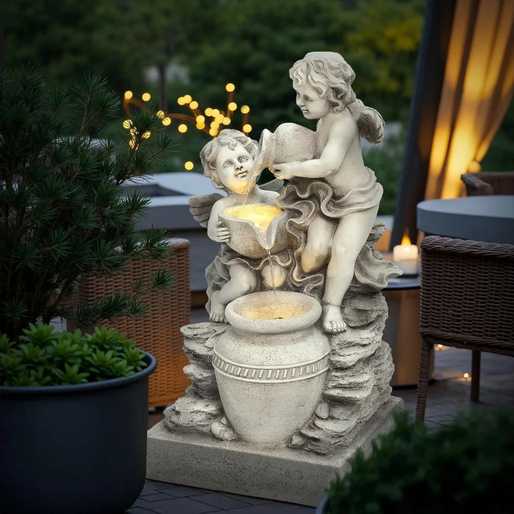 Charming Angel Water Fountain with LED Light for Outdoors