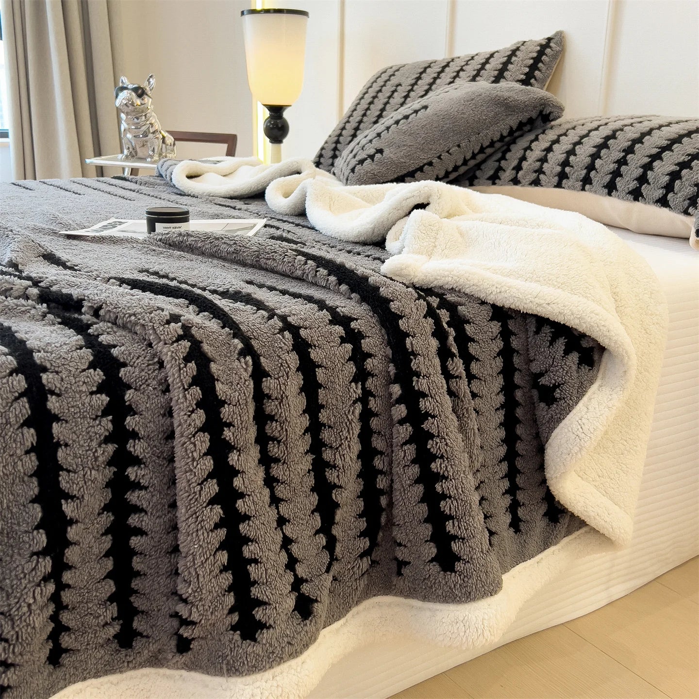 Reversible Sherpa Blanket Ultra Soft Warm Fleece For Home