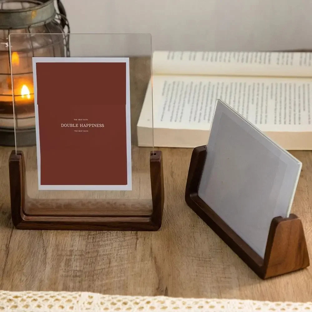 Walnut/Beech Creative Photo Frame Acrylic U Shape Transparent Frame Desktop Wood Wedding Pictures Frame Office Decor