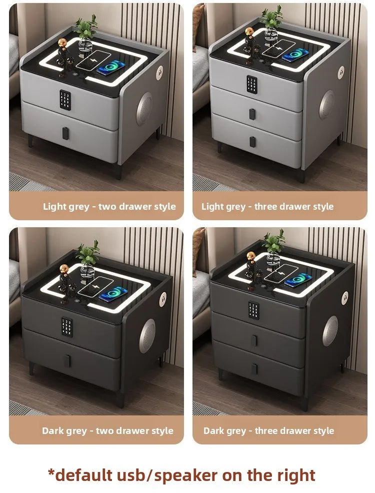 Smart Multifunctional Bedside Table with Wireless ChargerTouch Control 3-Color LEDLightModern Nightstand with Solid Wood
