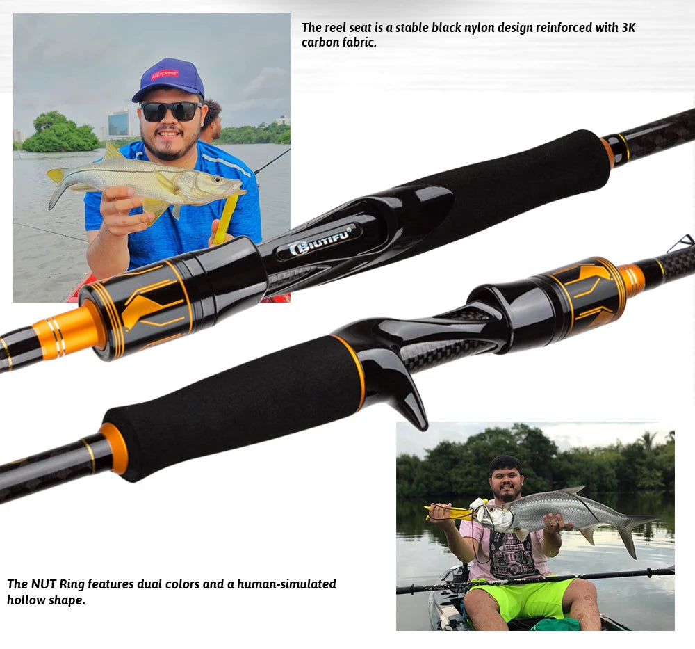 BIUTIFU Spinning Casting 2Tips Fishing Rods 1.8m 1.98m 2.1m 2.25m 2.4m 2.55m 2.7m Fuji Guide 2 Sections T1000 Carbon Baitcasting 7-80g Lure Bass Pike Fast Surf Pole