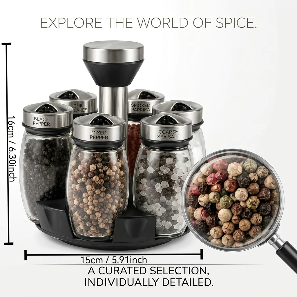 Spice Rack Set with Glass Jars | Kitchen Seasoning Organizer | Compact Rotating Countertop Storage Rack