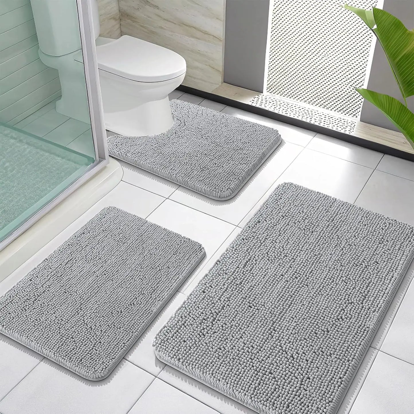 Bathroom Rugs Sets 3 Piece Soft Absorbent Chenille Mats