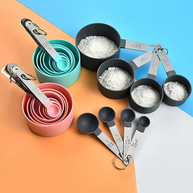 Measuring Spoons And Cups Set With Plastic Handles Kitchen