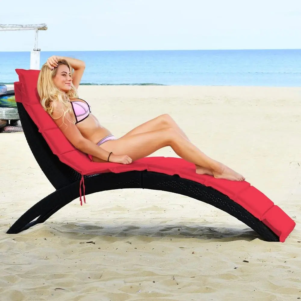 2PCS olding Rattan Lounge Chair Outdoor, Patio Wicker Chaise Lounge with Sot Cushion, Ergonomic Support Shaped, Portable Pool Lo