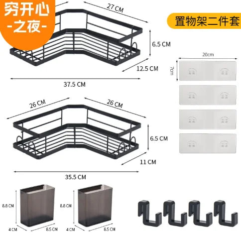 Adhesive Corner Shower Caddy With Hooks Stainless Steel