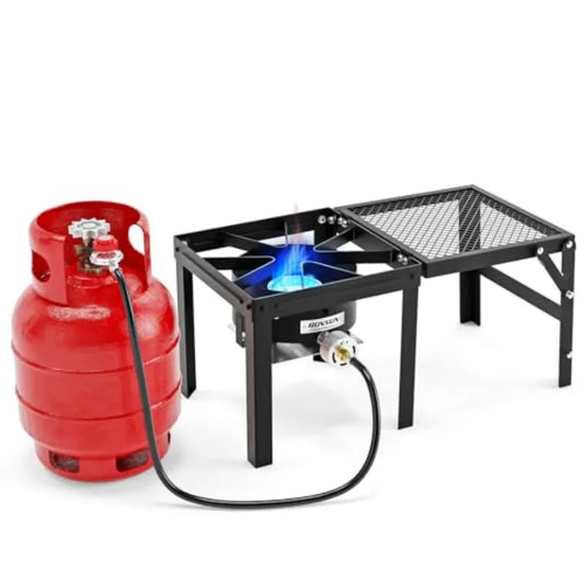 ROVSUN 100000 BTU Propane Stove with Foldable Side Shelf Single Burner Gas Stove for Outdoor Cooking with Regulator in Black Pe