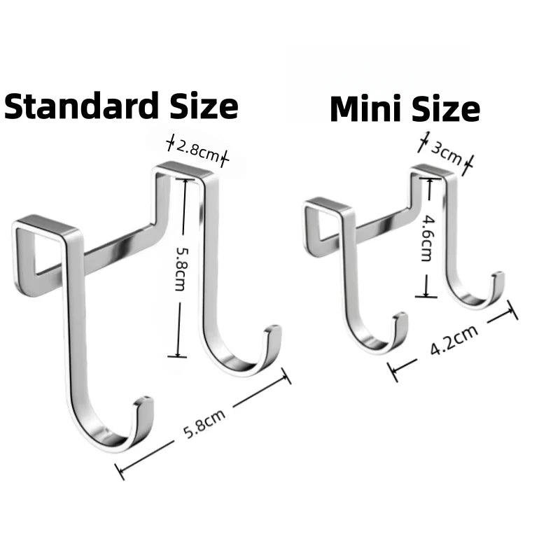 304 Stainless Steel Hook Multi-Purpose Hook Free Punching Double S-Shape Hook Kitchen Bathroom Door Back Coat Towel Storage Rack