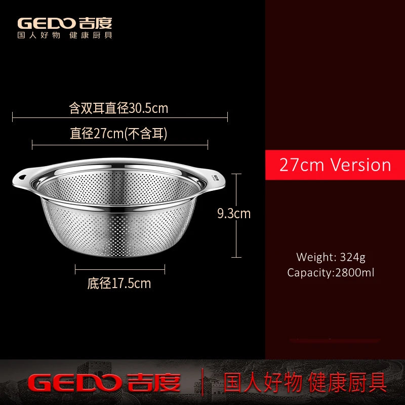 LFGB Certification 304 Stainless Steel Kitchen Washing Drainage Basin 23cm~31cm Diameter Colander with Dense Small Holes
