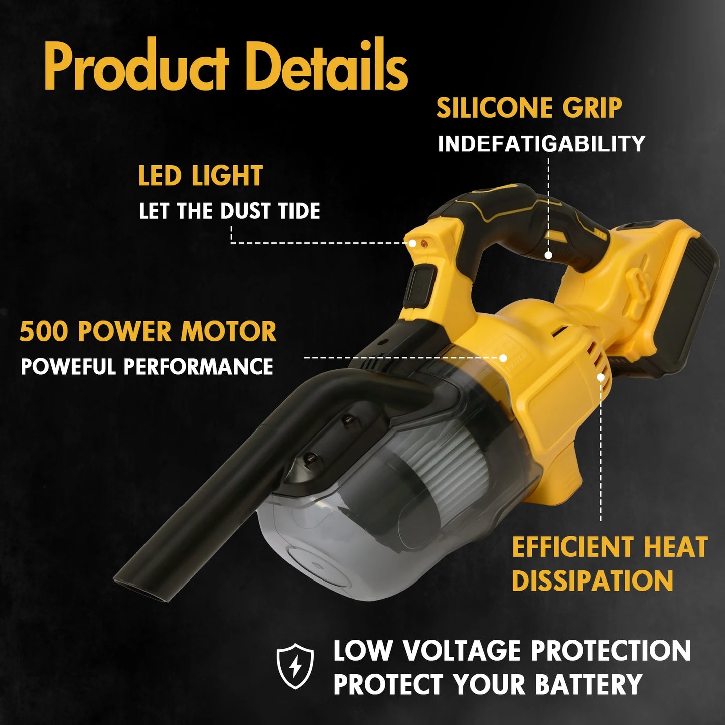 Vacuum Cleaner Cordless Handheld 20V Electric Vacuum Designed 500W Car Cleaning Hard Floor Household Appliance Carpets Household