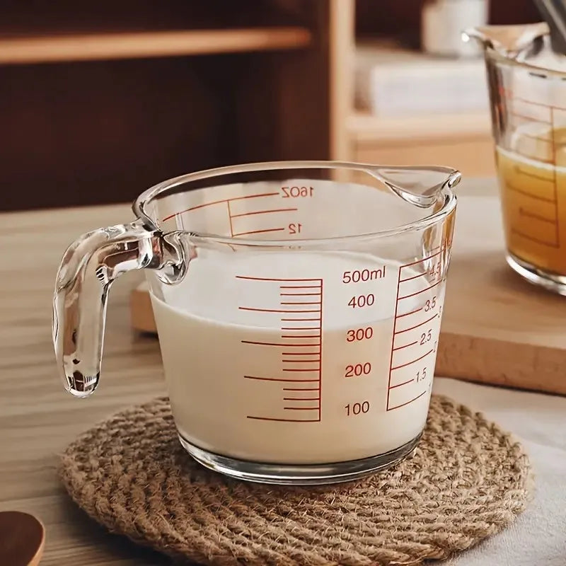[500ml Microwave Heat-Resistant Cup] 500ml Heat-Resistant Glass Measuring Cup  Precise Scale, Ergonomic Handle, Microwave/Oven S