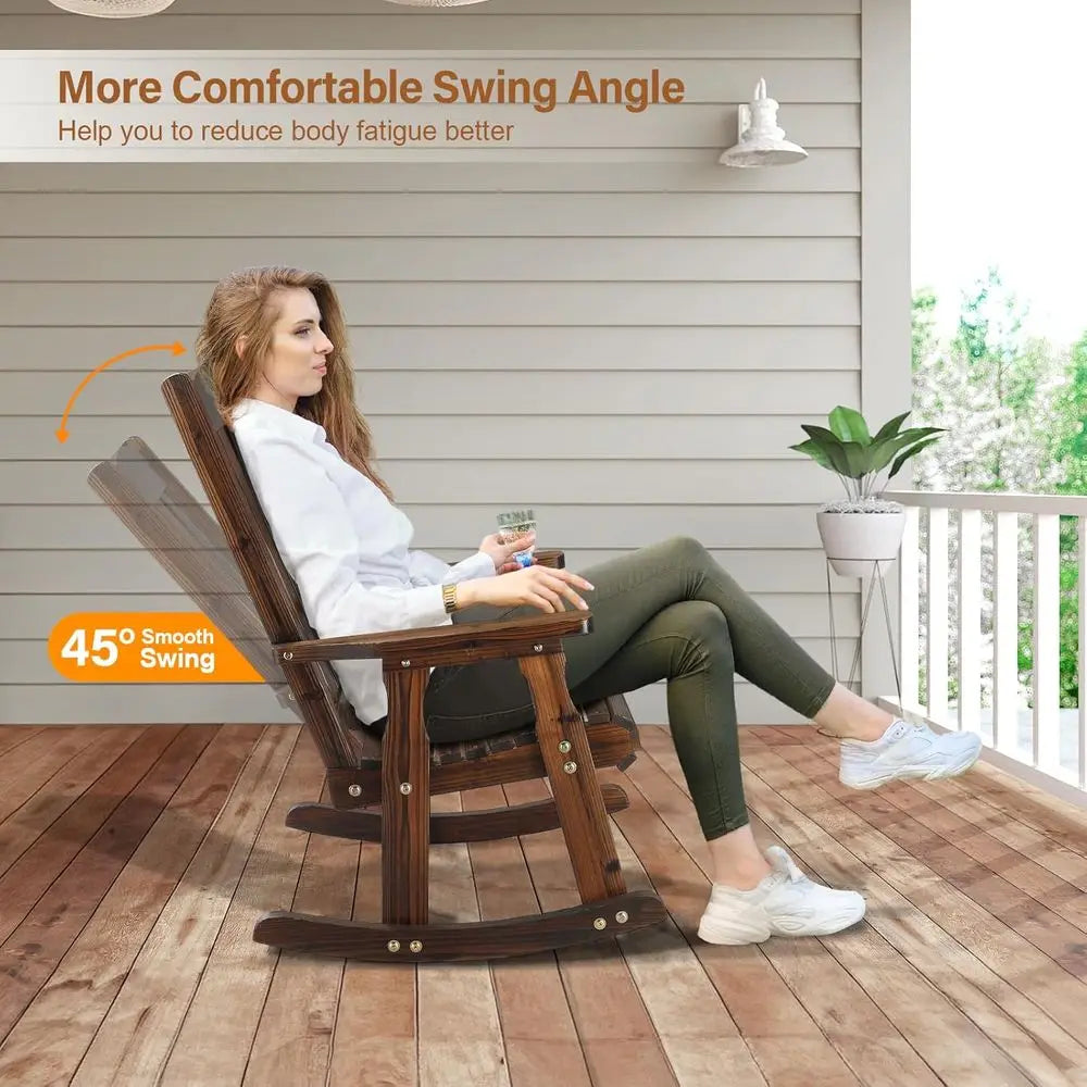 Heavy-Duty 600lbs Wooden Rocking Chair Set, Comfortable Backrest, Weatherproof Outdoor Patio Rockers (Rustic, 2 Pack)