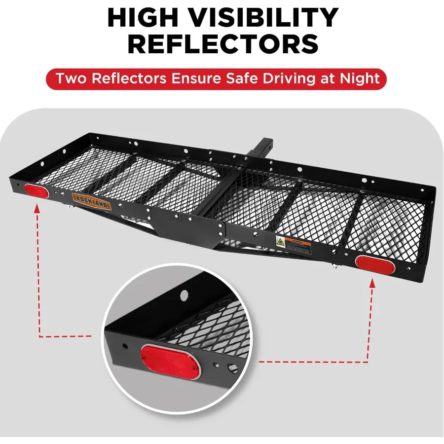 Steel Foldable Cargo Carrier with Reflectors 750 LBS Capacity 60 x 20 x 2.5 Hitch Mount for 2 Receivers Compatible with Class I