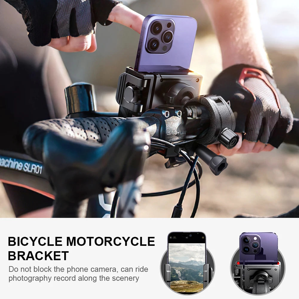 Metal Motorcycle Phone Holder Shockproof Riding Phone Stand One-hand Operation Cycling Phone Support for Mobile Phone 4.7-7 Inch