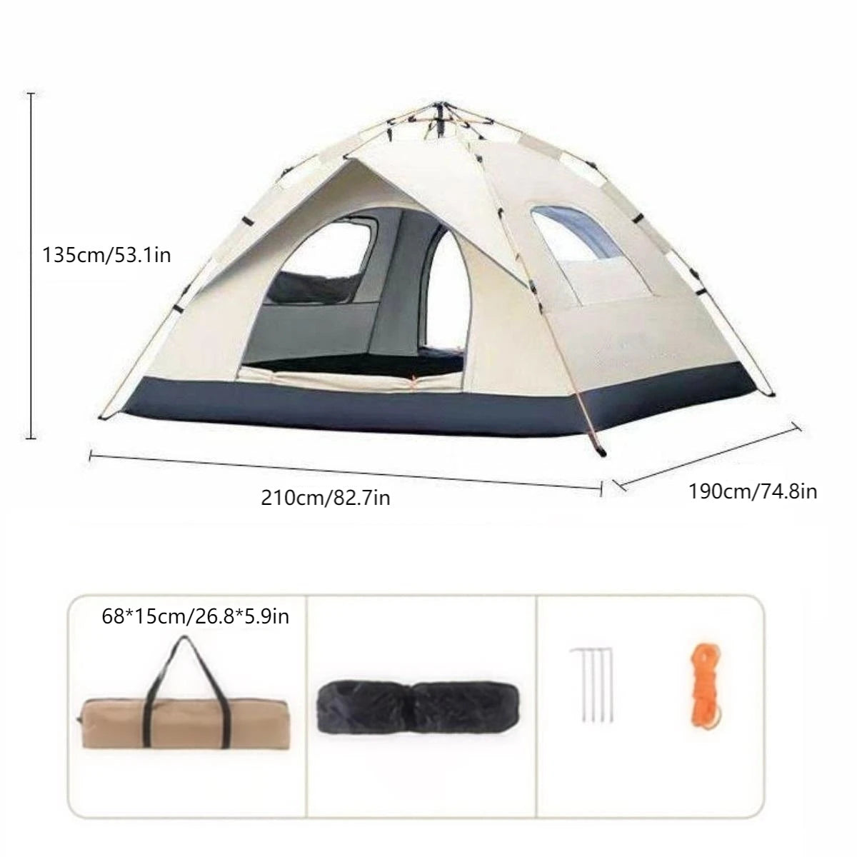 Outdoor Sunshade Camping Tent With Dual Doors And Windows