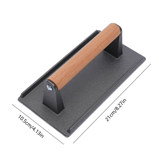Kitchen Heavy Cast Iron Grill Press With Wooden Handle