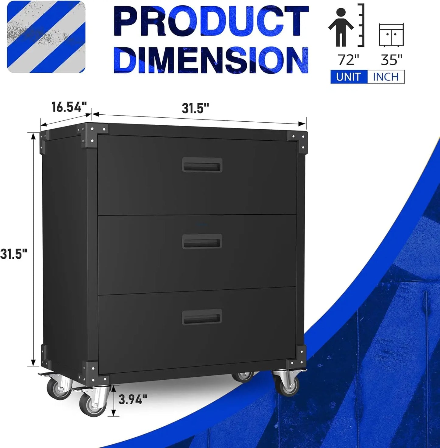 Metal Garage Cabinet with Wheels Mobile Storage Cabinet with Three Drawers for Utility Room Home Office Garage Assembly Required