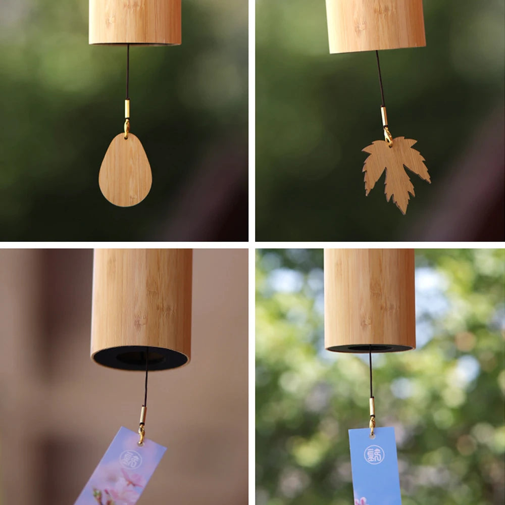 Elegant bamboo wind chimes, with musical notes and chord bells, Japanese-style bells, deep tones