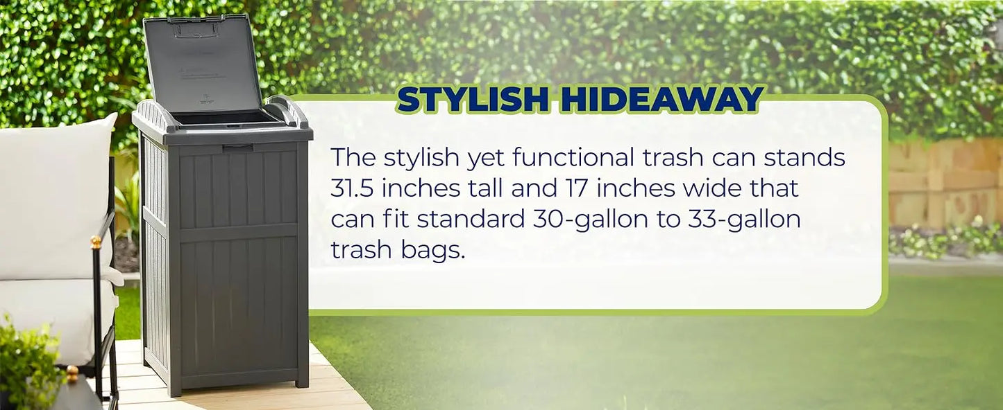 Suncast 30 Gallon Outdoor Trash Hideaway Resin Refuse Container Lid Cyberspace Concealed Waste Storage Patio Backyard Garden