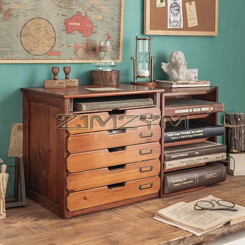 Desktop Organizer Drawer Style Storage Box Office Desk Multi Layer Document Stationery A4 Paper Solid Wood Tabletop Cabinet