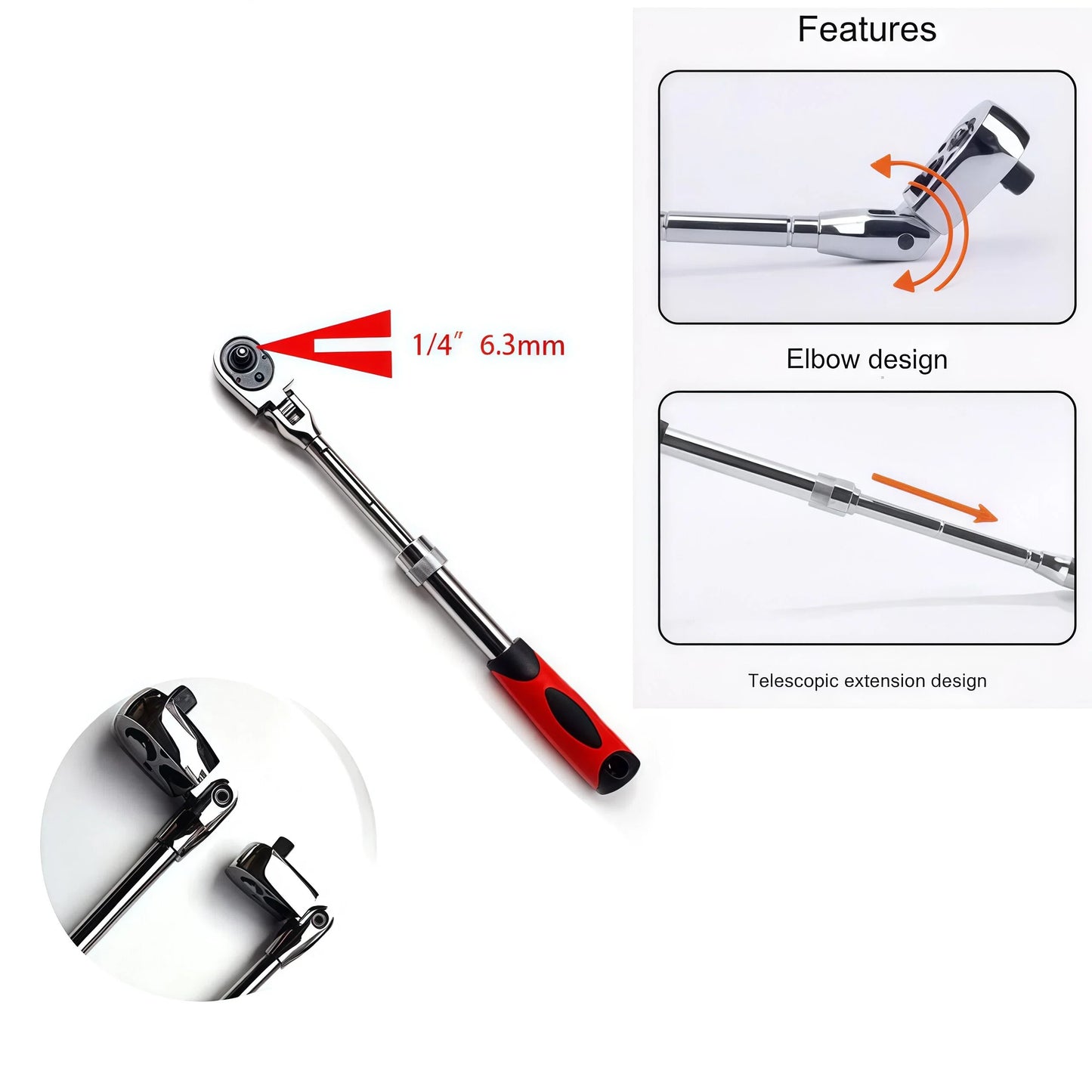 Durable Chrome Vanadium Steel Ratchet Wrench Set - 72 Teeth, Telescopic Handle, Quick Release - 1/2, 3/8, 1/4 Inch for Car, Moto