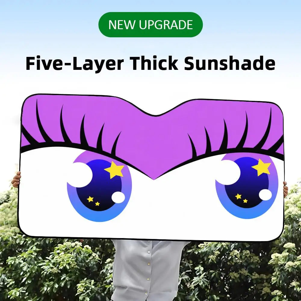 Cartoon Big Eyes Sun Visor Reusable Aluminum Foil UV Protector Heat Car Sunshades Five-Layer Insulation Windshield