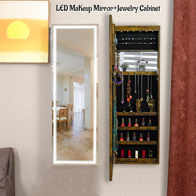 Led Illuminated Jewelry Cabinet With Mirror And Storage