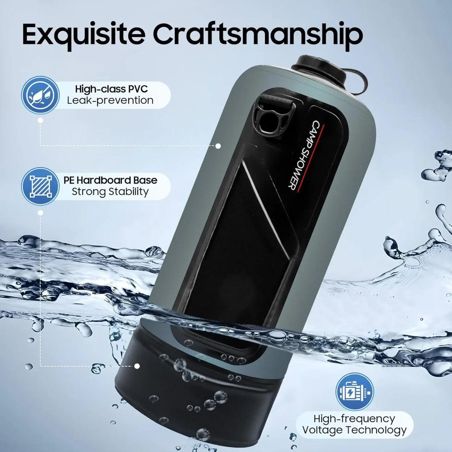 12L Camping Shower, Suitable for Camping, with Pump and 1.8 m Hose, Maximum Temperature 53 °C, Camping Shower, Solar Shower, Camping, Ideal for Garden, Car Washing, Beach, Travel and Pet Care