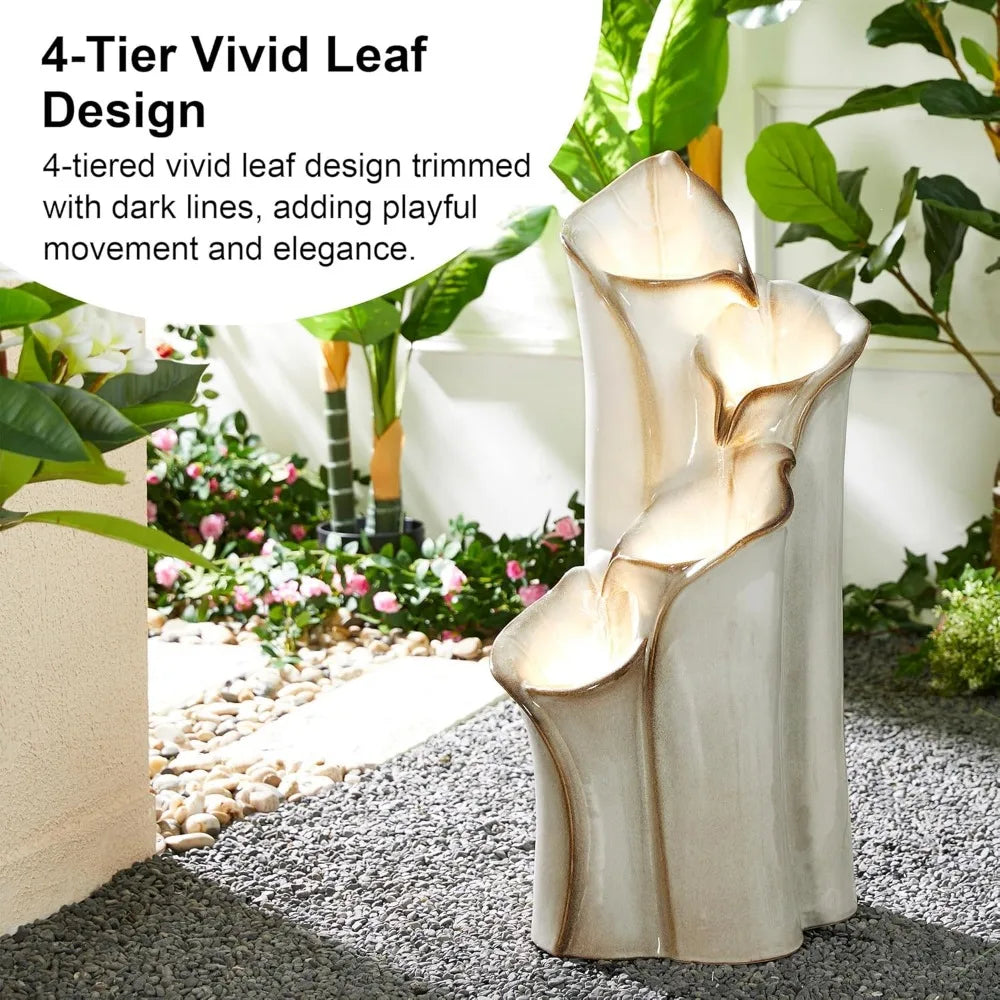 Outdoor Ceramic Water Fountain With LED Lights And Pump