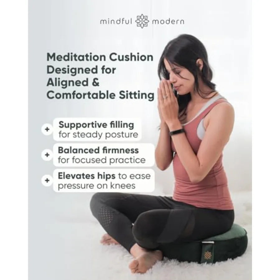 Velvet Meditation Cushion Luxe Zafu Yoga Floor Pillow Seat Posture Support Buckwheat Hull Filled Large Round Cushion with Remov