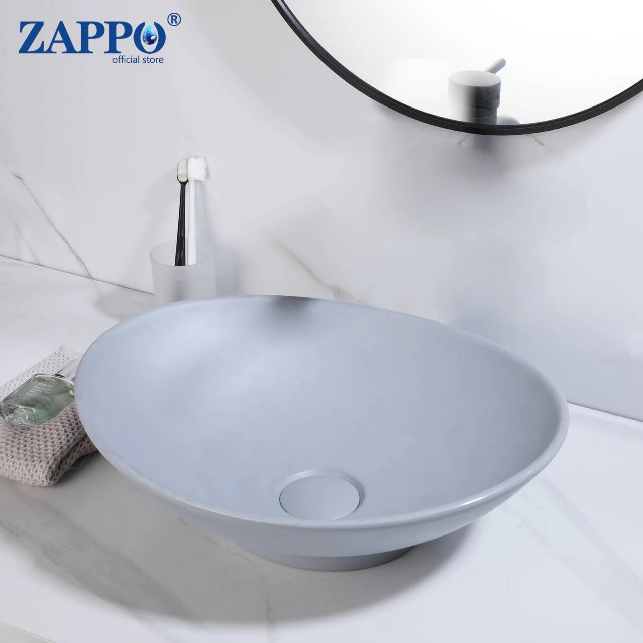 ZAPPO Vessel Sink With Drain Stone Resin Washbasin