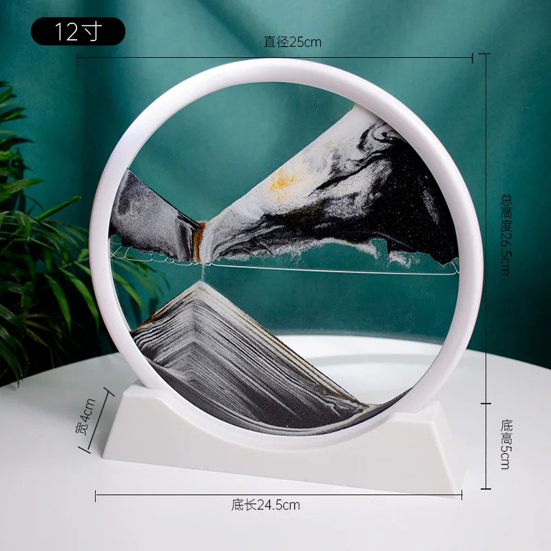 7/12inch Moving 3D Sand Art Picture Round Glass Hourglass Deep Sea Sandscape In Motion Display Flowing Sand Frame For home Decor