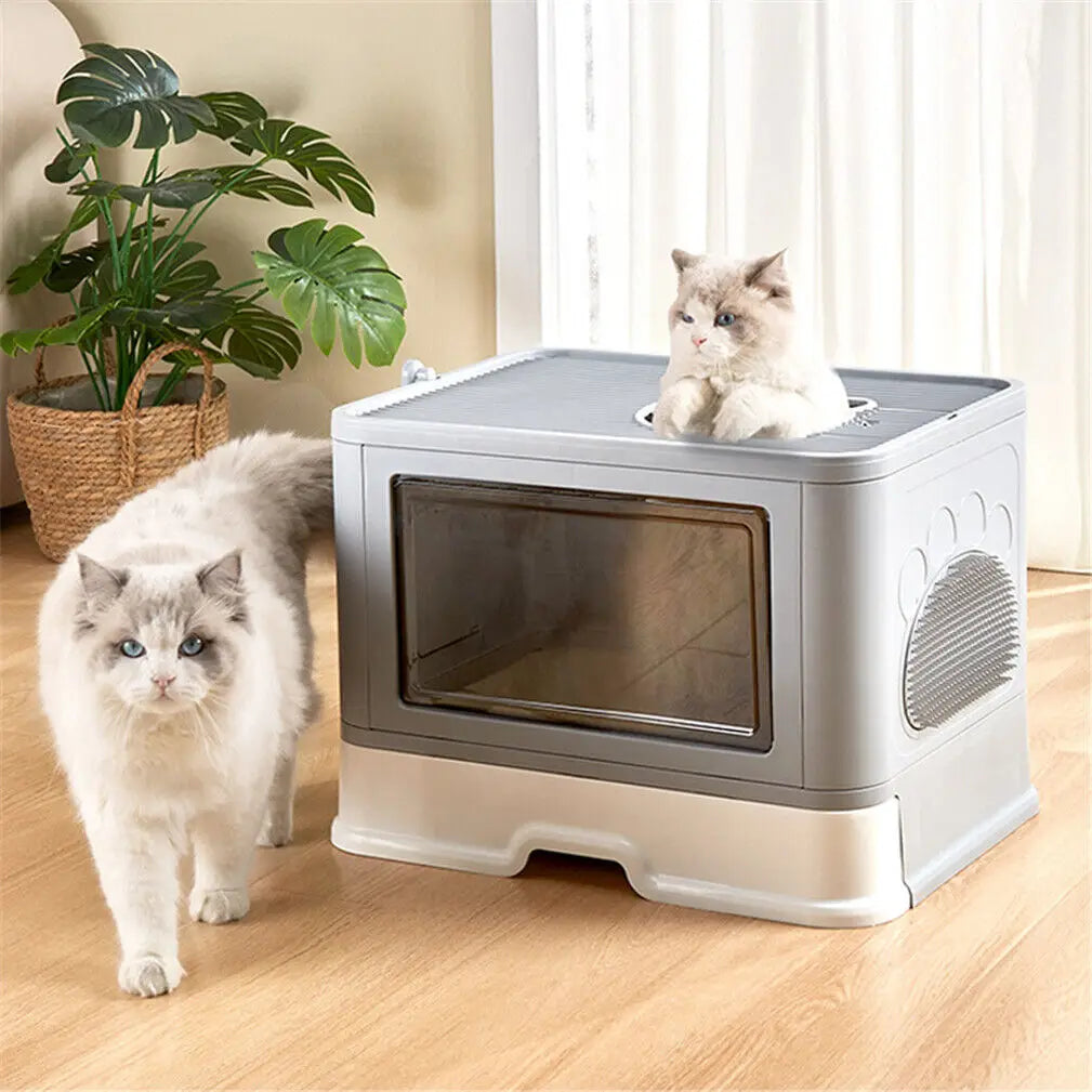 Foldable Cat Litter Box Front Entry & Top Exit Toilet Box