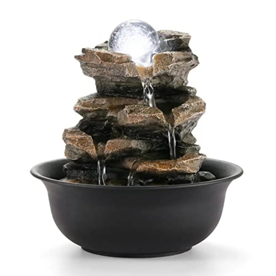 Indoor Fountain Tabletop Fountain Waterfall Fountains Stacked Rocks Water Feature Feng Shui Zen Meditation Relaxation Desktop F