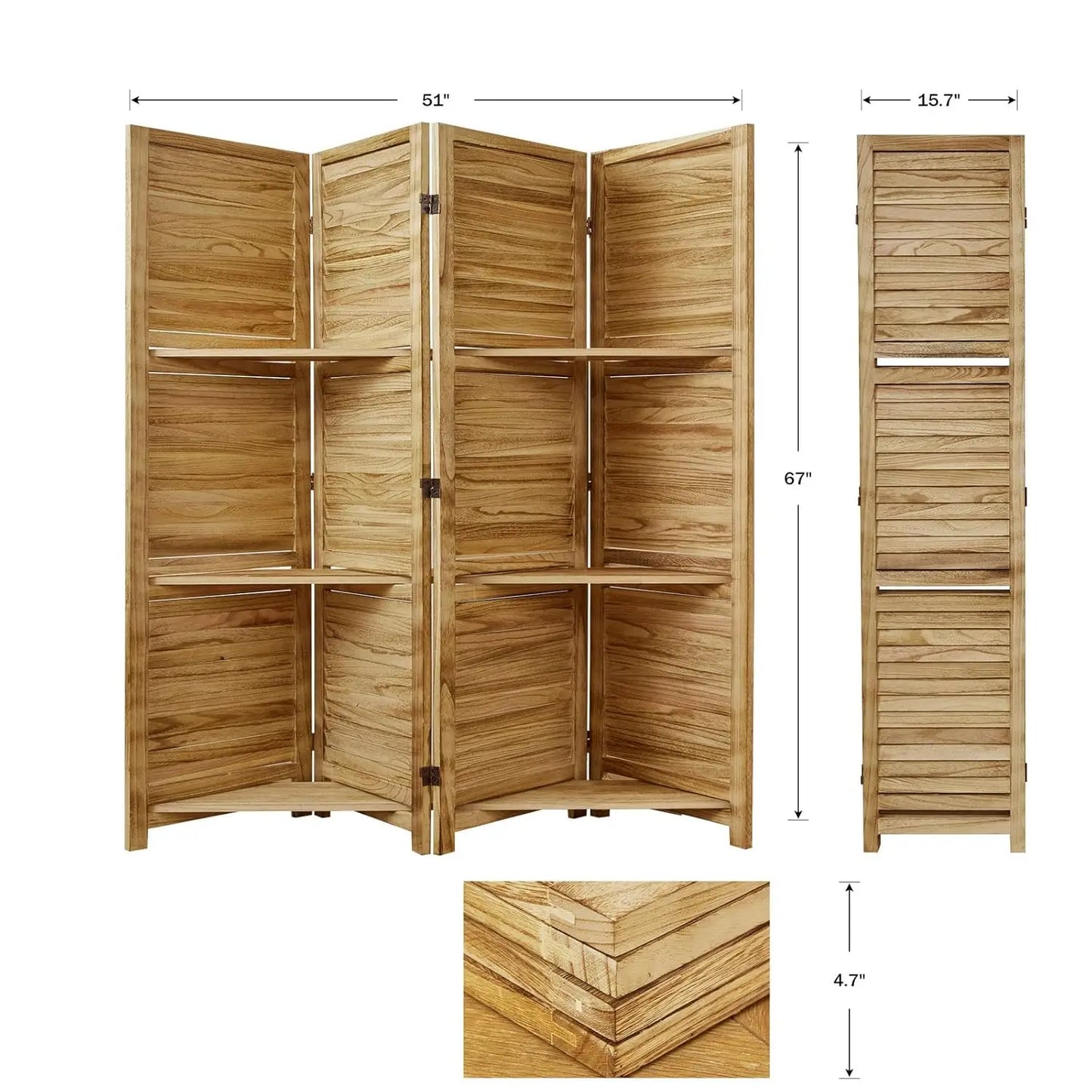 Partition Room Dividers, 67 * 51inch Folding Wood Privacy Screen with Three Display Shelves Suitable for Home, Customized