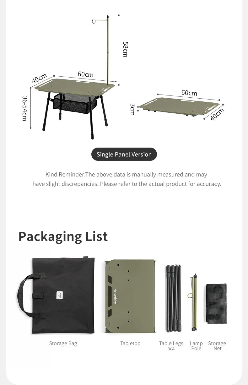 Naturehike H02 IGT Table Camping Multifunctional Tactical Table Height Adjustable Desk Kitchen Folding Table BBQ Picnic