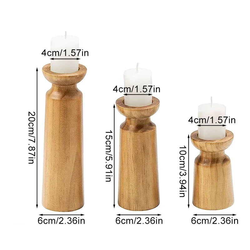 Natural Wooden Candlestick Holders Retro Wedding Table Decor