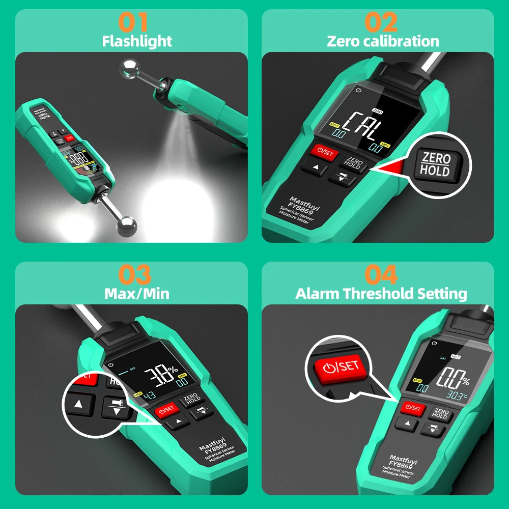 MASTFUYI Ball-shaped Non-destructive Moisture Meter, High Accuracy Digital Wood Water Leak Detector & Wall Humidity Tester